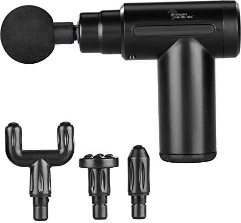 newgen medicals Massagehammer: Kompaktes Akku-Hand-Massagegerät mit 4 Aufsätzen, 6 Stufen, USB, 25 W (Akku Massagepistole, Massage, Gun)
