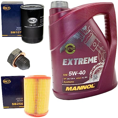 Motoröl Set 5W40 5 Liter + Ölfilter SM107 + Ölablassschraube 12281 + Luftfilter SB256
