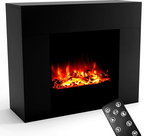 GF Core Elektrokamin mit Heizung und Kaminfeuer (Standkamin METIS) - elektrischer Kamin mit LED-Feuer in 3 Farben, Heizlüfter, Holz-Deko & Fernbedienung, 98x82x35 cm, Schwarz