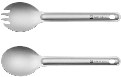 CENPEK 2 Pcs Outdoor Titanium Long Handle Spork Spoon Eco-Friendly Portabale Flatware Camping Backpacking Hiking Picnic Tableware with Bag