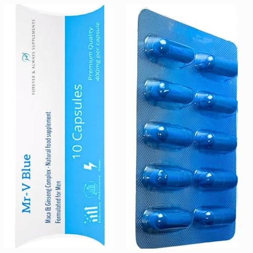 10 x Pills - MR-V Blue high Strength 400mg Natural Supplement for Men - Ginseng & Maca Ultra Strong Fast Acting Male Capsules/Tablets - Stronger, Harder & Firmer