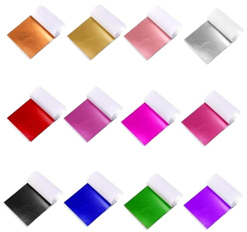 240 Sheets Gold Leaf Sheets 12 Colors Multipurpose Gold Foil Colored Gold Leaf Antique Silver Foil for Nails Home Painting Arts Project Crafting Decoration Picture Frames