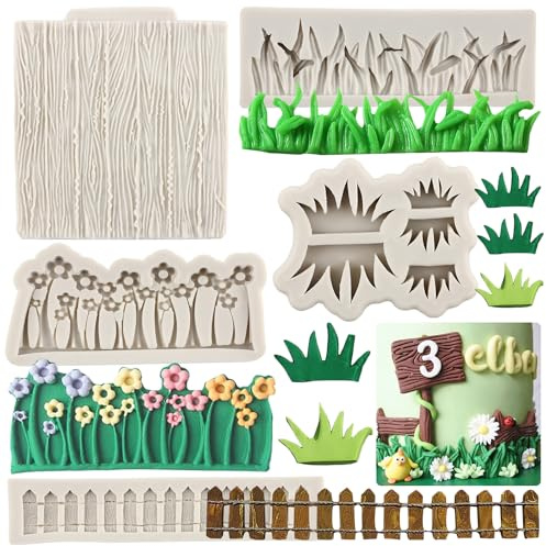 MYPRACS Garden Picket Fence Silicone Mould Wood Grain Candy Mould Set of 5 | Tree Bark Fondant Mold Cake Decorating Candy Chocolate Gum Paste Crafting Polymer Clay