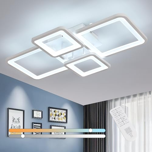 Comely Plafoniera LED Soffitto Dimmerabile, 54W 6000LM Lampada da Soffitto | Bianco Quadrato Lampadario LED Soffitto con Telecomando in Acrilico per Camera da Letto Soggiorno Sala da Pranzo