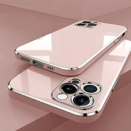 ADKOT Custodia morbida in silicone tinta unita di lusso per IPhone 15 14 11 12 13 Pro Max Mini Plus Cover protettiva lucida con placcatura quadrata, colore rosa, per iPhone 13