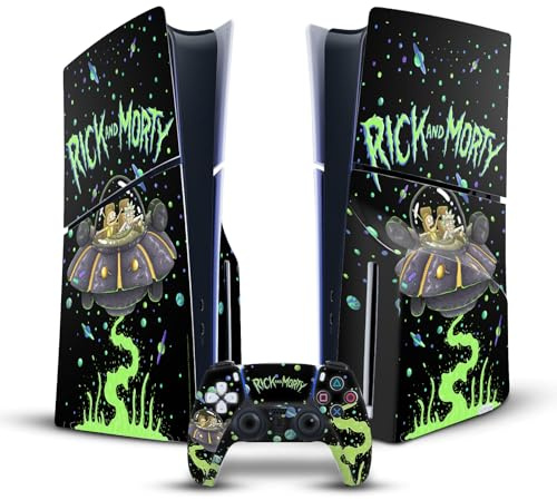 Head Case Designs Officially Licensed Rick And Morty The Space Cruiser Graphics Vinyl Sticker Gaming Skin Decal Compatible With Sony PlayStation 5 PS5 Slim Disc Edition Console & DualSense Controller