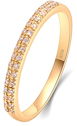 Beydodo Hochzeit Ringe Gold 750, Eheringe Damen 3 Reihe mit 0.1ct Diamant Bandring Verlobungsringe Fraun Ringe Personalisiert Nickelfrei Größe 56 (17.8)