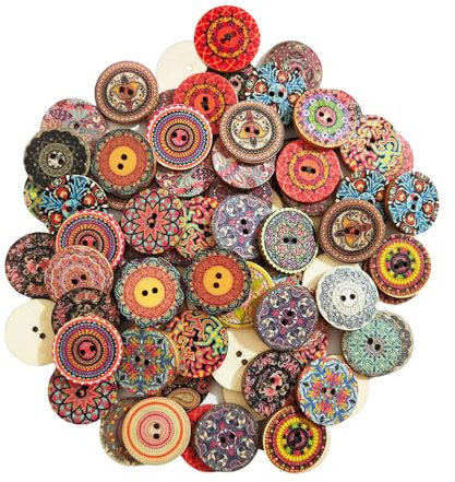 50 Bunte Holzknöpfe, 25 mm, Personalisiert, Exquisit, Retro, Rund, Natürlich, DIY-Zubehör