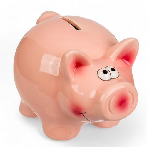 MIJOMA Keramik Sparschwein Rosa 15,5 x 11,5 cm – mit Gummistöpsel zum einfachen Entnehmen – dekorative Spardose für Erwachsene