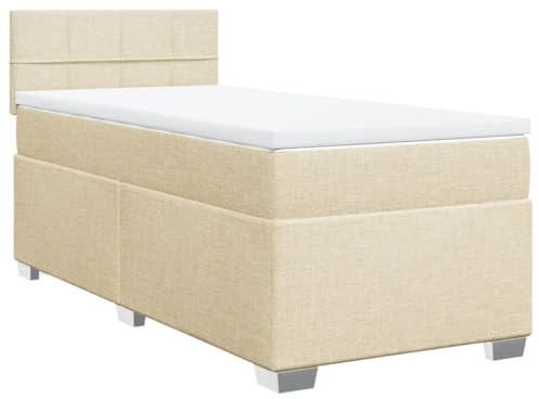 vidaXL Boxspringbett, Polsterbett Bett mit Matratze Matratzenauflage, Bettgestell mit Kopfteil, Einzelbett für Schlafzimmer, Creme 90x200cm Stoff