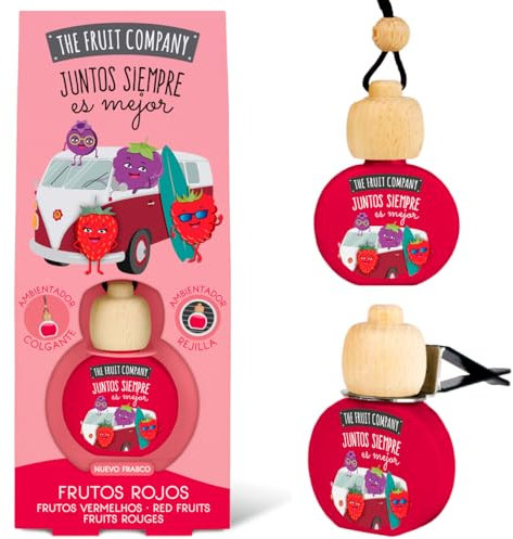 The Fruit Company Ambientador Coche FRUTOS ROJOS Absorbe Olores Para Rejilla o Colgante 0% Alcohol Con Extractos Naturales