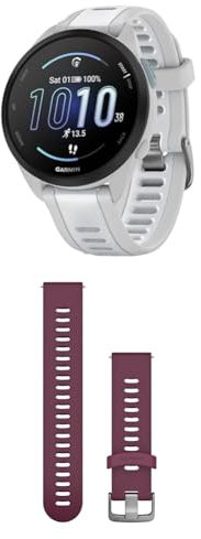 Garmin Forerunner 165, Easy to Use Lightweight GPS Running Smartwatch, White & Quick Release Band (20 mm) - Berry with Stainless Steel