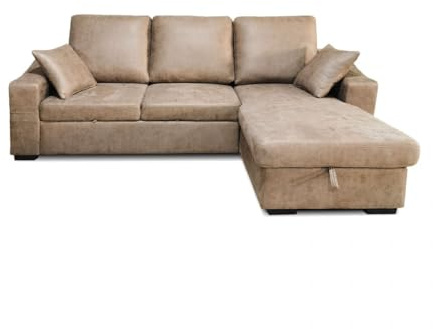 HOGAR24 ES - Sofá 3 Plazas con Chaiselongue y Arcón | Máximo Relax y Confort | Medidas: 248 x 82 x 95 cm - Color Cemento