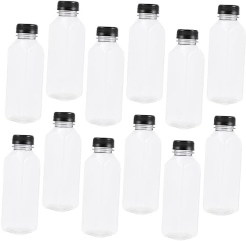 Hoement 12stücke Milchflaschen Aus Kunststoff Wiederverwendbar Mit Deckel Kleine Saftflasche Für Getränke Nachfüllbar Leere Saftflaschen Saftflasche Mit Verschluss Plastiksaftflaschen Für