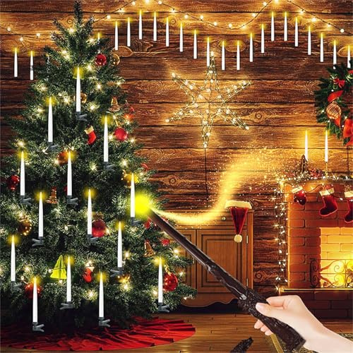 20 Stück Schwebende Kerzen mit Zauberstab, LED Stabkerzen mit Fernbedienung | LED Stabkerzen mit Timerfunktion, Flammenlose Hängende Fliegende Kerzen, Batterie Kerzen for Halloween Weihnachtsdeko Party