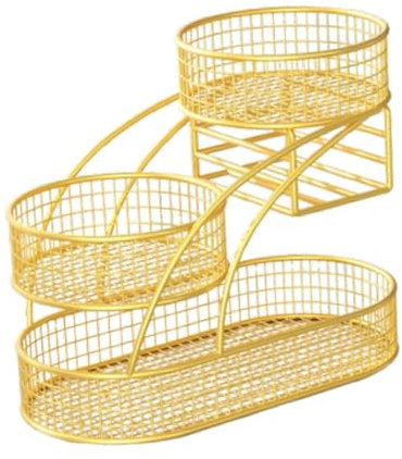 Baoblaze Fruit Basket Kitchen Countertop Rack Multipurpose Iron Wire Fruit Bowl Holder Metal Wire Fruit Basket for Bread Storage Table, gold and Tissue Box