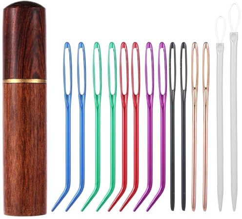 GEEHUA 14 Stück Großöhrnadeln mit Holzrohr, Stopfnadel Stopfnadeln Für Wolle Stopfnadeln Mit Großem Öhr Wollnadel Wollnadel Zum Vernähen Sticknadeln Sticknadel Gebogene Spitze Gobelinnadeln Für Garn