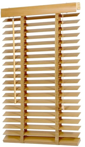 Sekey Jalousie Holzjalousie 50mm Holz jalousien Jalousette Echtholz Anpassbare Jalousie 60x130cm Naturholzfarbe