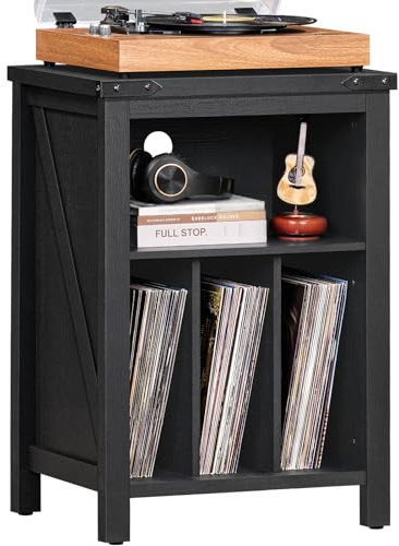 LELELINKY Record Player Stand with Vinyl Record Storage, Large Record Player Table Holds up to 160 Albums, Wood Turntable Stand Cabinet Shelf for Living Room,Bedroom,Office,Black