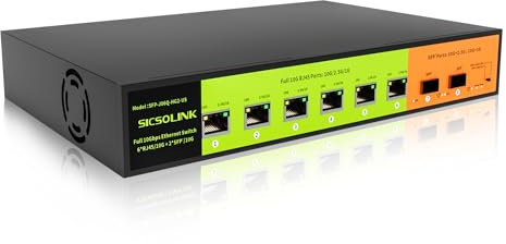 Switch Ethernet a 8 porte 10G non gestito, con porte RJ45 da 6 x 10 GB, 2 porte SFP+ da 10 GB, switch di rete da 10 Gbps, desktop o montaggio su rack da 19 pollici, Plug and Play adatto per NAS 10G