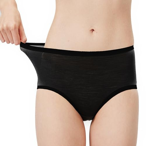 gyprprer Women's underwear Panties Soft Merino wool outdoor sports activitie (US, Alpha, Large, Regular, Regular, High-waisted, Black)