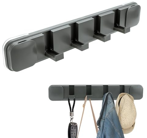 Percheros Pared, Colgador Gancho Ventosa con 4 Ganchos Móviles Montaje Colgadores Perchero Entrada Sin Taladro Colgador De Pared, Desmontables Abrigos Ventosa para Recibidor Cocina Baño, Gris