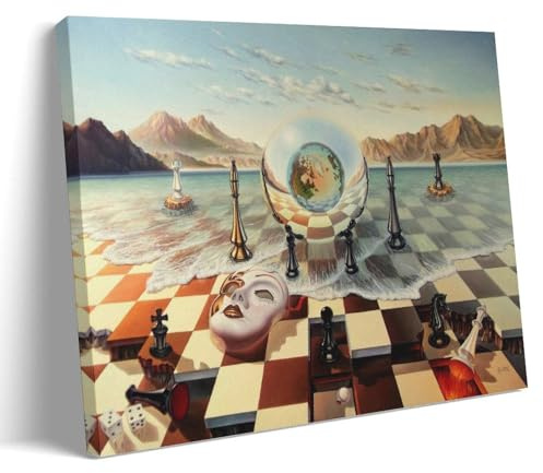 YYUEQIL Salvador Dalí Wandkunstdrucke, Gemälde, Poster (Schachmaske auf See), berühmte Wandkunst, Gemälde, Leinwand, Geschenk, Wohnzimmer, Drucke, Schlafzimmer, Dekor, Kunstwerke, Rahmen, 50 x 75 cm