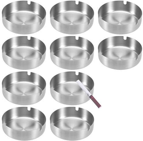 Edelstahl Aschenbecher für Draußen, 10er Set Ø 10 cm, Tischaschenbecher | 10 robuste Edelstahl-Aschenbecher Ø 10 cm für Balkon, Terrasse, Garten und Innenbereich, stapelbar und leicht zu reinigen