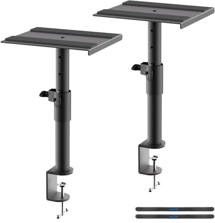suptek Soportes para Altavoces de Escritorio con Abrazadera: Pareja de Estantes de Altavoz de Estudio, Altura Ajustable, para Portátil y Proyector, SDM001GB