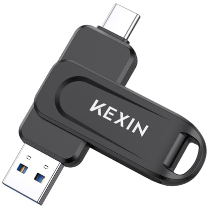 KEXIN USB Stick 256GB USB C Memory Stick 100MB/s Swivel Dual USB 3.0 Flash Drive USB-A & Type-C Pen Drive for Smartphone Tablet iPhone 15/16 Car Game Console, Black