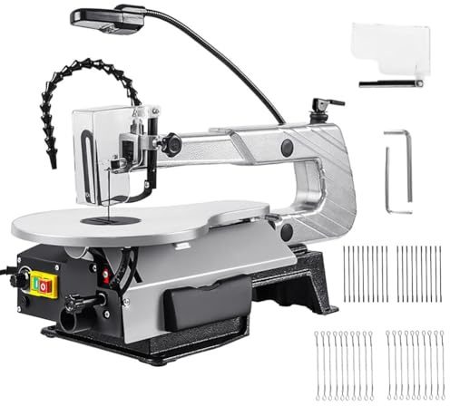 Sega a scorrimento per legno con coperchio protettivo, velocità regolabile e tavolo, include lame multiple per la lavorazione del legno di precisione