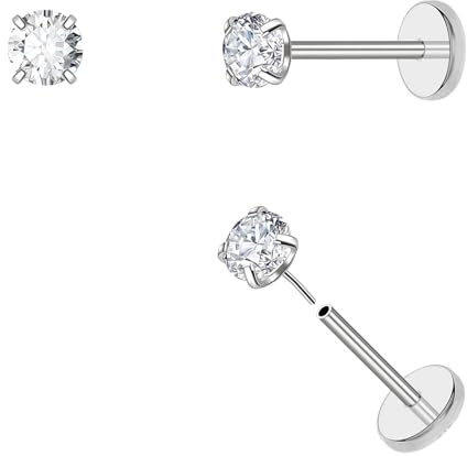 20G Titan Piercing Ohr Ohrringe Gold Silber Gewindeloses Flatback Hypoallergene Medizinische Ohrstecker für Damen Herren Klein Nasenpiercing Stecker Helix Tragus Medusa Labret Piercing