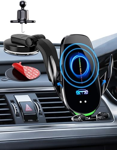 Support de chargeur de voiture sans fil Qi 15 W avec charge rapide, auto-agrippant, support de téléphone portable pour voiture, prise d'air, pare-brise, tableau de bord, bras long, ventouse