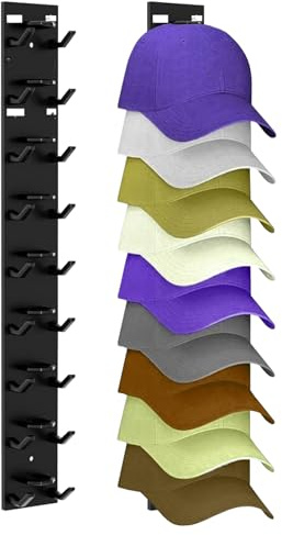 CHUNLINLAODA 2 Pezzi Porta Cappelli da Parete Autoadesivo, Supporti autoadesivi per cappelli fino a 18 cappelli, non necessita di foratura, supporto da baseball per Porta, Armadio, Camera​ (Nero)