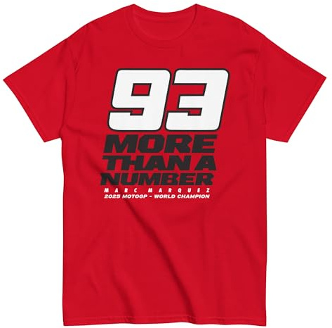 MM93. Moto Grand Prix. Campeón Mundial 2025. More Than a Number. Camiseta de algodón Peinado 100%. Corte Unisex. CAM1315. (FR/ES, Letras, L, Regular, Regular, Roja)