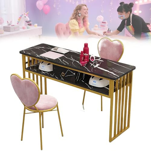 ZHIGUANYUN Mesa de uñas, Escritorio de manicura con Textura de mármol con múltiples estantes Abiertos, Mesa Multiusos para el hogar, salón de Belleza, SPA Black-100cm