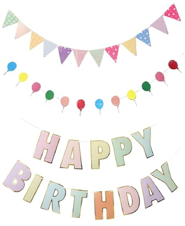 Festone Happy Birthday Deko, decorazioni pastello, streamer sospesi, striscione di compleanno, kit di striscioni Happy Birthday, decorazioni per feste di compleanno, festone sospeso con bandierine in
