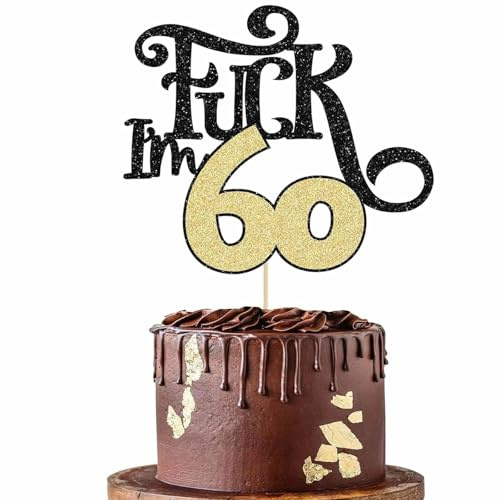 JOOTUEPO 1Pc 60th Birthday Cake Toppers, Black Gold Glittery Cake Decorations, Cheers to 60 Years Cakes Topper, Happy 60th Birthday Cakes Toppers for Men and Women Themed Party