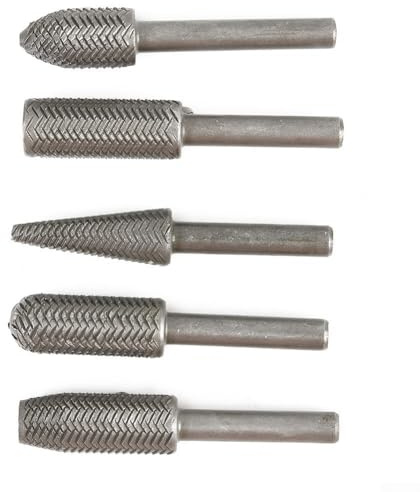 Juego de 5 escofinas giratorias de metal de acero de alta velocidad para moler y dar forma a acero, compatible con la mayoría de taladros, 6 cm de longitud, 6 mm de diámetro del vástago
