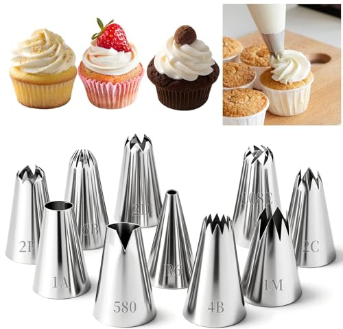 Fysaran Profi Spritztüllen Set, Wiederverwendbar Spritztüllen für Spritzbeutel, Edelstahl Tüllen Dekorieren von Torten Cupcakes Churros, Spritztülle Groß Spritzgebäckvorsatz