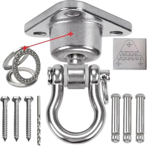 Edelstahl Deckenhaken Schwerlast, 360°Drehbar Schaukelhaken mit Lager, 680KG Kapazität Deckenhalterung Deckenhaken Holzbalken hängematte Befestigung für hängesessel, Schaukeln,Yogatuch, Boxsack