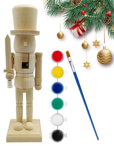 Generisch Nussknacker Figur aus Holz zum Selbstgestalten 26cm, Weihnachts Dekofigur zum Bemalen - Weihnachtsfigur Adventsfigur Holzfigur Holzsoldat DIY Tisch Deko Austeller (A+Werkzeug)