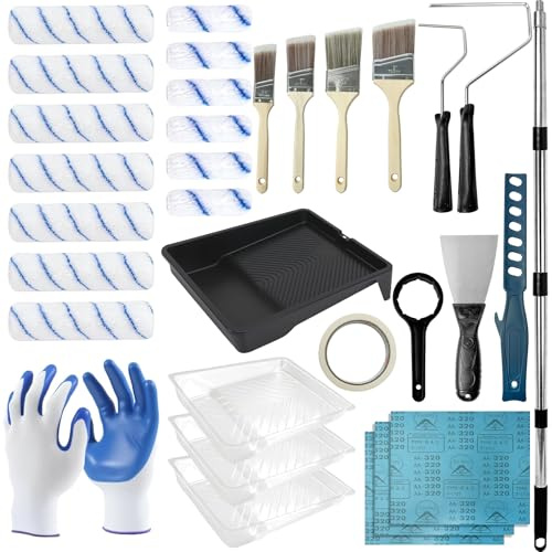KEAGAN Paint Roller Kit 31PCS, 9 & 4 Paint Rollers | With 4.5FT Extension Pole, Wall Painting Kit with Paint Brushes, Tray, Professional Painting Supplies for Walls, Ceilings