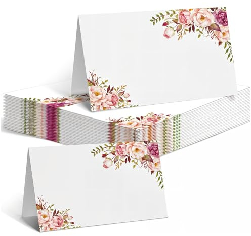 50 Pcs Floral Table Place Cards, 2×3.5 Inch Retro Boho Place Cards for Table Setting, Printable Fall Flower Tables Name Card, Vintage Seating Card for Wedding Bridal Birthday Banquet