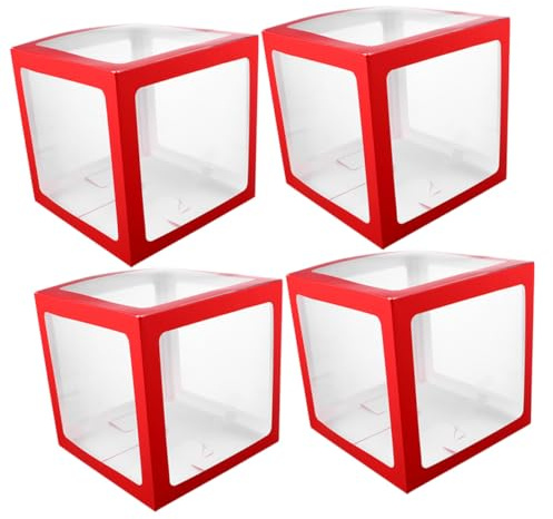 SOIMISS 4 Stück Quadratische Transparente Ballonboxen 30X30X30cm für Geburtstagsfeiern Hochzeiten und Babypartys Stapelbar Selbstgemacht Partydekoration