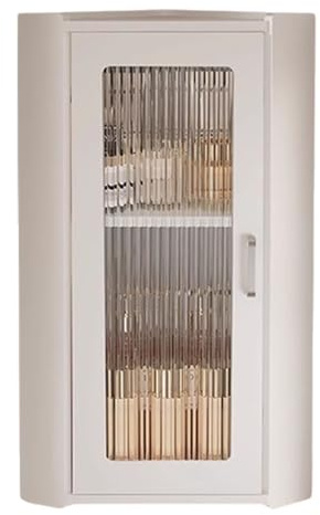 Utrymmesbesparande triangel hörnskåp med glasdörrar – väggmonterad förvaringsenhet med justerbara hyllor för badrum kök eller tvättstuga (vit 70 cm H x 43 cm B)