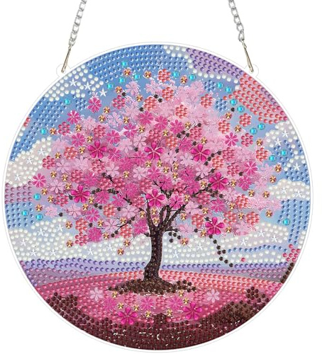 NEWENMO 5D Cherry Blossom Tree Diamond Painting Hanging Pendant Ornament