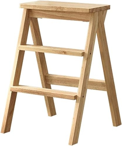 Escabeau pliable à 3 marches avec chaise, escabeau de sécurité en bois pour la cuisine et la maison
