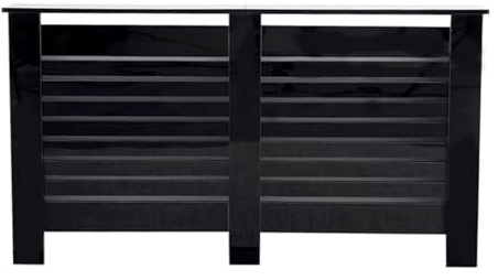 Modern Black High Gloss Radiator Cover – 4 Sizes (S/M/L/XL) – Ventilated Heater Enclosure Cabinet for Living Room/Bedroom – Conceals Pipes & Enhances Décor (Large)