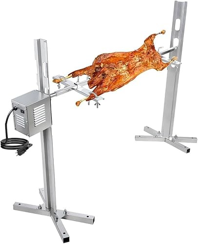 Kit Girarrosto Elettrico, Spiedo in Acciaio Inossidabile Robusto con Rotazione Automatica 360° e Altezza Regolabile, per Maiale, Agnello, Capra Interi, Barbecue, Giardino, Campeggio